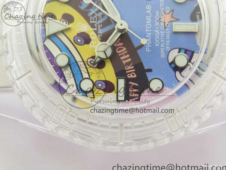 0518 Affordable Submariner Phantomlab Transparent KZF Best Edition Blue Space Dial on White Rubber Strap VR 2566